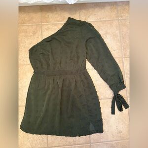 Chic Forest Green One-Shoulder Dress